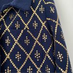 Manoush French Designer Navy Blue Gold Sequin Knit Sweater Jacket Blazer large Photo 4