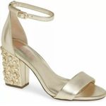 Lilly Pulitzer Amber Lynn Gold Embellished Block Heels Sandals Shoes Women’s 9.5 Photo 0