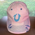 True Religion Vintage Pink and Blue Distressed Style Horseshoe Hat Cap Photo 0