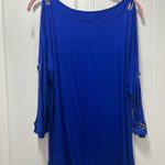 Cable & Gauge Royal Blue Split Long Sleeve Blouse  Photo 3