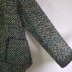 Lafayette 148 New York Size 10 Green Geometric Zip Front Fuzzy Tweed Blazer Photo 5