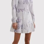 Babaton Aritzia Dress Gray Mini Floral Organic Linen Smocked Babydoll Boho Small Photo 0