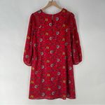 Skies Are Blue  Vibrant Red Floral Chiffon Lace Detail 3/4 Sleeve Shift Dress‎ M Photo 7