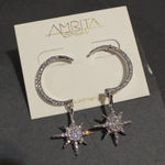 Amrita Singh  Austrian Crystal Star & Moon Silver Earrings Photo 0