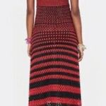 ZARA   Studio Red Black Linen Maxi Long Knit Crochet Dress Sz M Photo 6