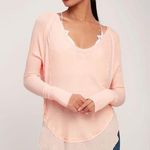 Free People Catalina Pink Waffle Knit Raw Hem Boho Beach Long Sleeve Thermal Top Photo 0
