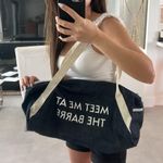 NWOT Women blue denim color Jean Gym bag MEET AT THE BARRE print sporty classic Photo 0