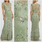 Mac Duggal  4908 Green High Neck Sleeveless Beaded Fringe Fitted Gown 4 Photo 1