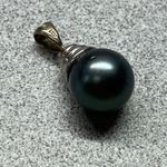 Genuine 14K Gold Tahitian Pearl Pendant Necklace Elegant Gemstone Fine Jewelry Black Photo 1