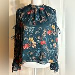 Kensie Floral Blouse in Color Alpine Green with statement sleeves Size Small NWT Photo 1