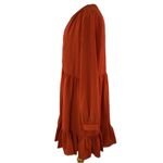 Vince Camuto Sz Large Orange Lined Dress Long Sleeves Ruffled Edge V-Neck Photo 2