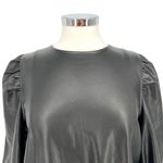 ZARA  Womens Black Faux Leather Long Puff Sleeve Drawstring Top  Size Large Photo 1