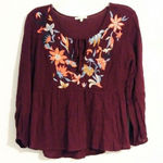Bleuh Ciel  Maroon Employed Keyhole Tie Neck Top Photo 0