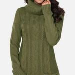 Venus Olive Green Chunky Cable Knit Sweater Dress Cowl Neck Photo 0