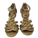 Tory Burch Constance Gold Strappy Sandal Braided Leather Stacked Wood Heel 7.5 M Photo 2