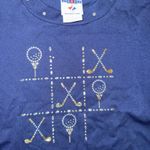 Jerzees Womens Navy Blue Rhinestone Golf Tic Tac Toe Short Sleeve T Shirt XL Photo 1