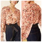 Ulla Johnson Adela Silk Floral Ruffle Blouse Pink Red Metallic Sheer Top Sz 2 Photo 1