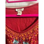 Sundance  Marguerite Embroidered Floral Eyelet Tunic Top Women M Red Boho Peasant Photo 5