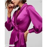 White House | Black Market New! White‎ House Black Market Long Sleeve Satin Ruffle Wrap Dress in Baie, 8 Photo 3