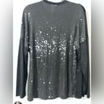 Tempo Paris Italy Women’s V-neck Clear Sequin Back Gray Fuzzy Sweater Pocket Sm Photo 4