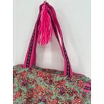 America & Beyond Floral Boho Shoulder Zip Tote Bag Purse Green Pink Photo 1