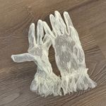 New white lace wrist length ruffle gloves with pearl embellishments Photo 3