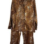 CHAPS Pajama Set Womens Large Leopard Embroidered Pocket 2 Piece PJs Shirt Pants Photo 0