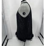 SheIn Black Sequin Halter Flapper Dress Sz 5XL Feather Trim Gatsby Party Glam Photo 3