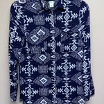 Divided by H&M Navy Blue White Tribal Print Button Down Shirt Women US Size 4 Photo 0