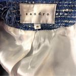 Sandro  Blue Fringe Tweed Distressed Lined Hook Up Jacket Top Size 36 Photo 2