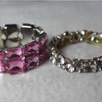 Source Unknown Bling Bling 2 Silver Tone Clear Crystals & Large Pink Crystals Stretch Bracelets Photo 0