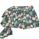 PATBO FLORAL BLUE GREEN TROPICAL RUFFLE SIDE HIGH RISE WAIST SHORTS 6 Photo 4