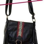 Arizona Jeans Arizona Jean Co Black Faux Leather Crossbody Bag Fringe / Boho Embroidered M Siz Photo 0