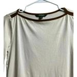 Ralph Lauren Lauren Faux Suede Trim Short Sleeve Boat Neck Women's Blouse Small Photo 2