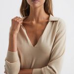 Reiss  merino wool collared knit v neck sweater Photo 11