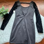 Grey Long Sleeve Deep V Polka Dot Bodycon Dress Gray Size M Photo 1