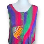 Vintage Young Fashion Top Multicolor Batik Rainbow Fish Print Scoopneck Tank Pink Photo 1