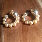 Golden Shell Pearl and Leopard Lock Goldtone Half Hoop Earrings Photo 12