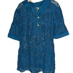 l*space L* Women’s Size S Teal Blue Green Lace Gold Button Front Tunic Shirt Top Photo 0