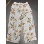 Rachel Roy  Linen Pants Womens L Ivory Floral Wide Leg Elastic Waist Photo 5
