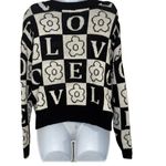 JUST POLLY Black & White Flower Love Oversized Knit Cardigan EUC Size‎ Small Photo 5
