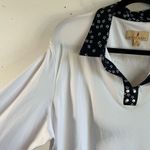 Polo Sport Haley  Navy Floral Collar 3/4 Sleeves White Sz XXL EUC Pearl Details Photo 2