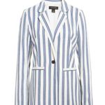 Halogen Linen Blend Izzy Blazer XS Petite Blue White Striped One Button Jacket Photo 1