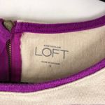 Loft Ann Taylor  Knit Top Zipper Short Sleeve Striped Cotton Purple Beige S Photo 2