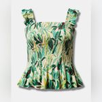 Torrid Green Tropical Floral Print Crinkle Gauze Smocked Tank Top Photo 3
