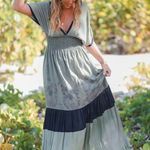 Maxi Dress T. ZOVICH Floral Green Purple Floral Mixed Media Smocked Chiffon Trim Size M Photo 8