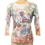 Vintage Y2K Top Long Sleeve Shirt Garden Tee Sequins Bling USA S Small M Medium Pink Photo 1