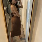 LAST ONE | NEW Brown Front Cut Out Halter Neck Back Tie Midi Dress Photo 5