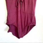 Solemio Maroon Lace Up Snap Bottom Bodysuit Size Small Photo 7