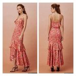 Keepsake the Label For Me Gown Tangerine Orange Floral Ruffle Trim Satin Dress Photo 2